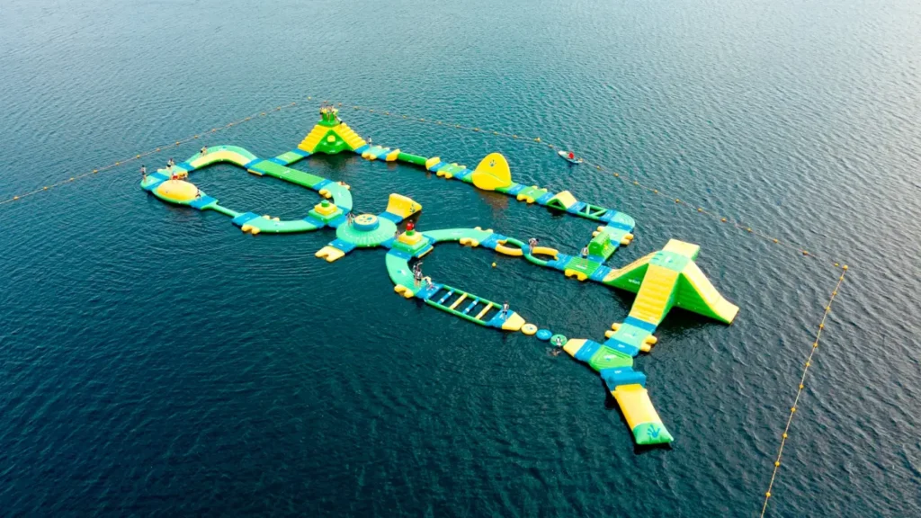 The Lac des Vieilles-Forges beach and Wisplash from the sky